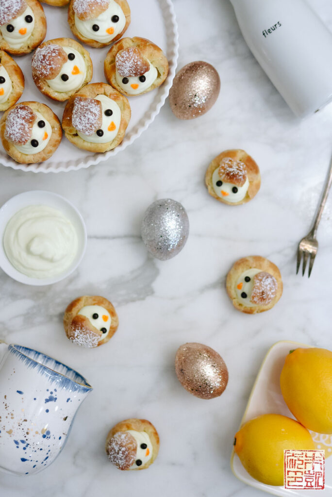Easter Chick Cream Puffs Flatlay