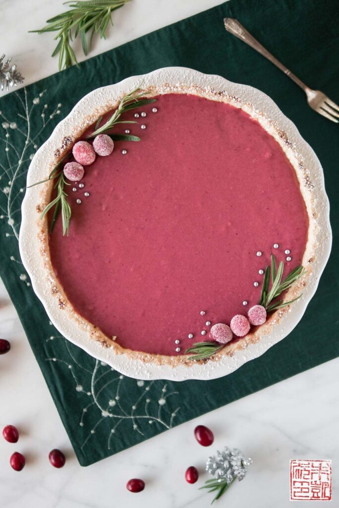 Cranberry Pomegranate Curd Tart Flatlay