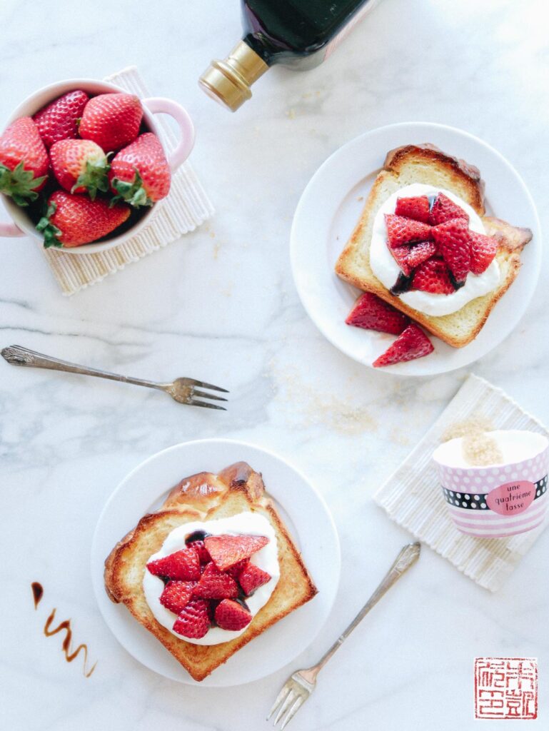 Strawberry Brioche Toast Flatlay