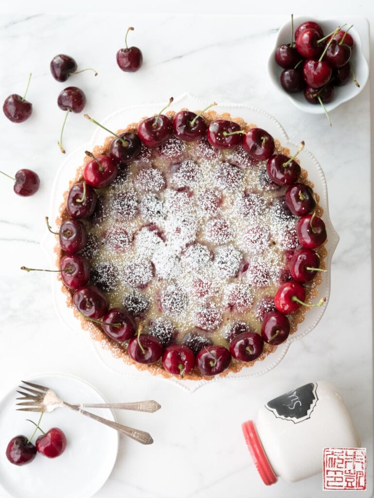 Cherry Clafouti Tart flatlay