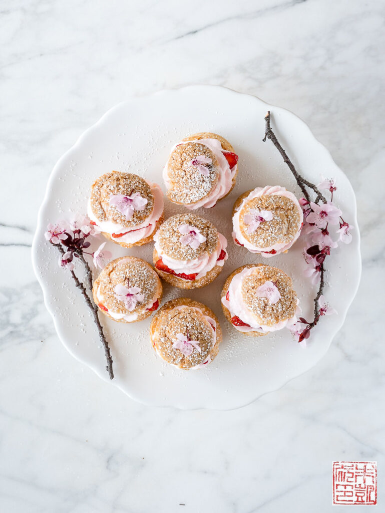 Sakura Strawberry Cream Puffs Overhead